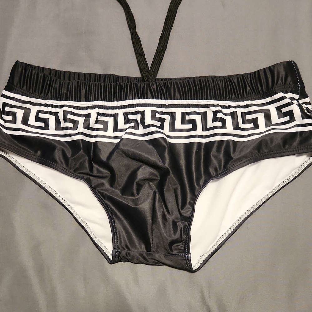 Black and White Geometric Swim Briefs